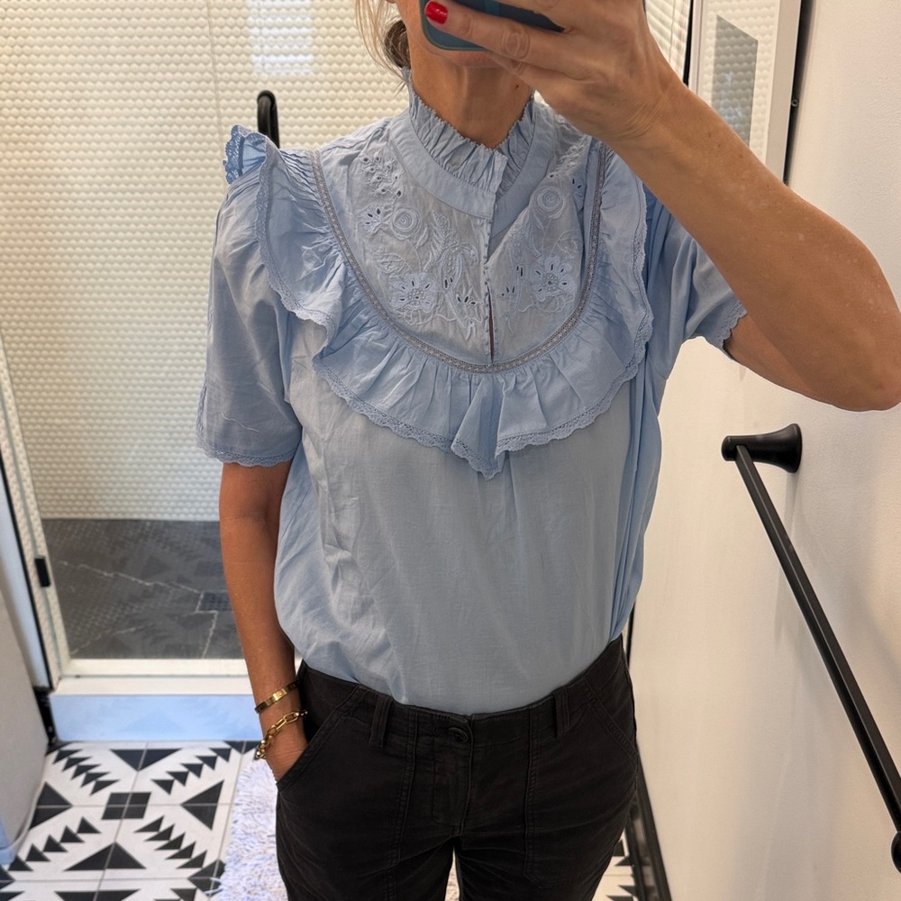 St Roche Light Blue Ruffled Blouse